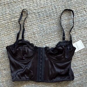 Free People Black Lace Silk Bralette